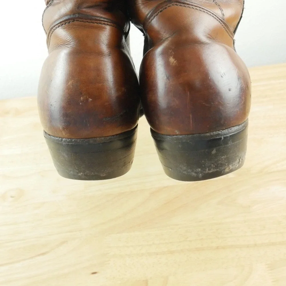 Chippewa Vintage Brown Leather Work Boots Mens 10 B USA Western Roper Pull On